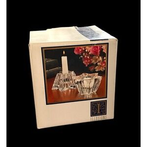 Set of 2 Illusions Duo Star 24% Full Lead HandCut Crystal Candle Holders '95 NIB
